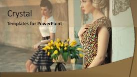  Presentation with women retro - Slide deck featuring fashion style photo background and a coral colored foreground