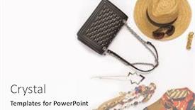  Presentation with fashion handbag - Cool new PPT theme with fashion sundress with handbag hat sunglasses necklace on white background backdrop and a pink colored foreground