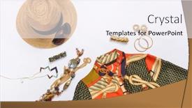  Presentation with fashion handbag - PPT theme enhanced with fashion sundress with handbag hat sunglasses necklace on white background background and a sky blue colored foreground