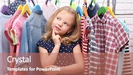  Presentation with clothes - Presentation design consisting of kids shopping - little girl and new clothes background and a coral colored foreground