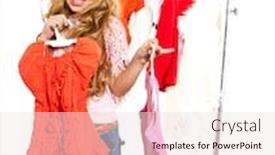  Presentation with winters fashion - PPT layouts with fashion victim kid girl at backstage wardrobe choosing clothes background and a sky blue colored foreground