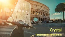  Presentation with time travel - Amazing PPT theme having fashion vintage - retro scooter stay near backdrop and a tawny brown colored foreground