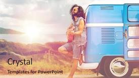  Presentation with vintage car - Beautiful PPT layouts featuring fashion vintage - summer holidays travel music backdrop and a coral colored foreground