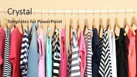  Presentation with room - PPT theme enhanced with fashion wardrobe - colorful clothes on hangers background and a lemonade colored foreground