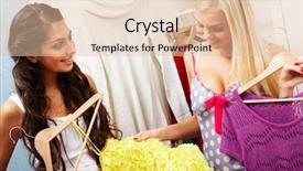  Presentation with pretty female military - Slide set having fashion wardrobe - image of pretty females looking background and a lemonade colored foreground