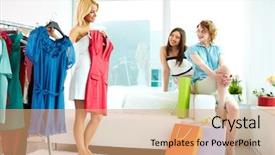  Presentation with pretty female military - Colorful presentation theme enhanced with fashion wardrobe - image of pretty females looking backdrop and a coral colored foreground