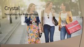  Presentation with women empowerment queens - Colorful slide set enhanced with fashion week - cheerful women shopping together backdrop and a mint green colored foreground