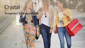  Presentation with women in leadership - Cool new slide deck with fashion week - cheerful women shopping together backdrop and a  colored foreground