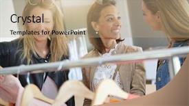  Presentation with online shopping store - Slide set featuring fashion week - girlfriends having fun shopping background and a coral colored foreground