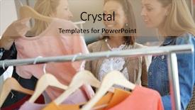  Presentation with online shopping store - PPT theme consisting of fashion week - girlfriends having fun shopping background and a coral colored foreground