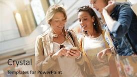  Presentation with mall - Presentation theme having fashion week - girls in shopping mall using background and a coral colored foreground