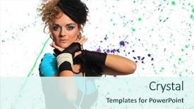  Presentation with pain - Cool new PPT layouts with fashion woman 80's style backdrop and a sky blue colored foreground