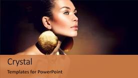  Presentation with fashion accessories - PPT layouts having fashion woman portrait golden jewels background and a coral colored foreground
