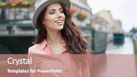  Presentation with city street - Presentation design having fashion woman portrait of young background and a coral colored foreground