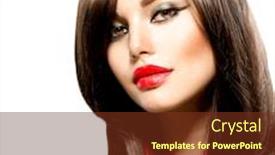  Presentation with beauty makeup - Beautiful slide deck featuring fashion woman portrait stylish model beauty makeup beautiful girl with brown hair and red lipstick backdrop and a tawny brown colored foreground