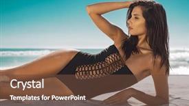  Presentation with black luxury fashion - Amazing PPT theme having fashion woman tanning on sand backdrop and a tawny brown colored foreground
