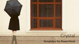  Presentation with tall - Presentation design consisting of fashion-woman-with-umbrella-walking background and a coral colored foreground