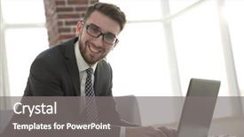  Presentation with office desk reception - PPT theme with fashion writer - businessman with glasses is sitting background and a  colored foreground