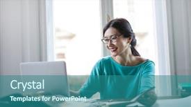  Presentation with young man holdng laptop on lap money - Presentation theme having fashion writer - young asian woman working background and a teal colored foreground