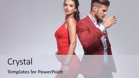  Presentation with cigarette - PPT theme consisting of fashion young couple posing man with cigarette in hand and woman looking at the camera background and a light gray colored foreground