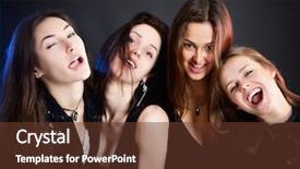 Presentation with black girls - Presentation design enhanced with fashionable attractive happy party teen girls have fun and laugh over black background background and a tawny brown colored foreground