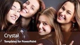  Presentation with black girls - Presentation theme enhanced with fashionable attractive happy party teen girls smiling over black background background and a tawny brown colored foreground