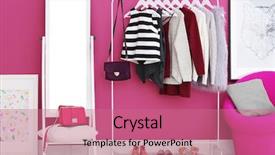  Presentation with clothes - Slides enhanced with fashionable clothes hanging on rack background and a coral colored foreground