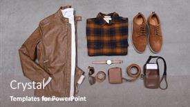  Presentation with accessories - Audience pleasing slides consisting of fashionable concept set of men's fashionable clothes and accessories on gray background backdrop and a violet colored foreground