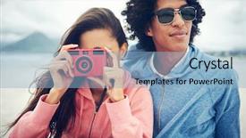  Presentation with retro - Slides enhanced with fashionable hipster couple taking retro background and a light blue colored foreground