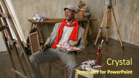  Presentation with hat - Cool new slides with fashionable-male-painter-in-hat backdrop and a tawny brown colored foreground