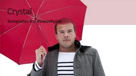  Presentation with under umbrella - Cool new slides with fashionable male under an umbrella backdrop and a  colored foreground