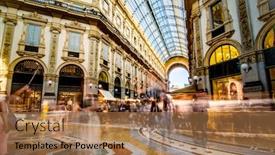  Presentation with gallery - Amazing PPT layouts having fashionable-milan-gallery-crowded backdrop and a coral colored foreground