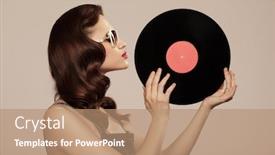  Presentation with vinyl record - Audience pleasing slide set consisting of fashionable-pin-up-girl-holding backdrop and a coral colored foreground