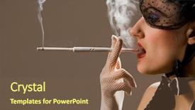  Presentation with smoking - PPT theme consisting of fashionable retro girl smoking long cigarette background and a tawny brown colored foreground