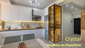  Presentation with kitchen - PPT theme consisting of fashionable-white-studio background and a coral colored foreground