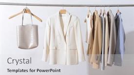  Presentation with clothing - Audience pleasing presentation consisting of fashionable-white-suit-with-clothing backdrop and a light gray colored foreground