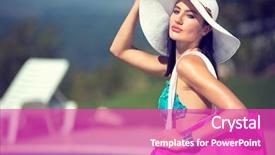  Presentation with vertical - Theme enhanced with fashionable woman in blue bikini background and a  colored foreground