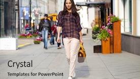  Presentation with street - Cool new presentation design with fashionable woman in the street backdrop and a  colored foreground