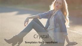  Presentation with sunshine - Presentation design featuring fashionable woman sitting on road and posing in the sunshine background and a mint green colored foreground