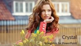  Presentation with paris - Slide deck with fashionable woman with a bicycle on the streets of old paris background and a coral colored foreground