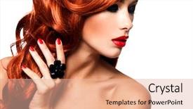  Presentation with nail salon beauty nails concept - Slide deck enhanced with fashionable woman with red nails background and a coral colored foreground