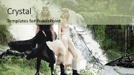  Presentation with women - Beautiful theme featuring fashionable women posing near waterfall backdrop and a mint green colored foreground