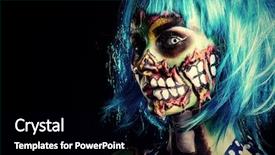  Presentation with woman body - Cool new PPT layouts with fashionable zombie girl portrait backdrop and a black colored foreground