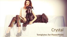  Presentation with dog - Presentation theme having fashionchic - beautiful young woman posing background and a cream colored foreground