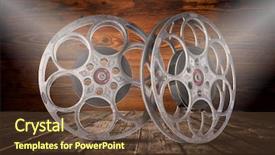  Presentation with old film - Presentation theme having fashioned motion picture film reel background and a tawny brown colored foreground