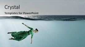  Presentation with clear water - PPT theme featuring fasion - woman dancer in clear blue background and a  colored foreground
