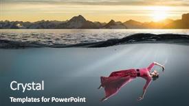  Presentation with ocean clear water deep blue - Amazing presentation design having fasion - woman dancer in clear blue backdrop and a  colored foreground