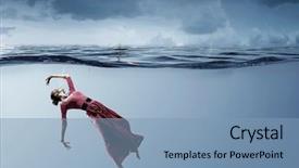  Presentation with ocean clear water deep blue - Presentation theme having fasion - woman dancer in clear blue background and a  colored foreground