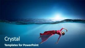 Presentation with ocean clear water deep blue - Audience pleasing PPT theme consisting of fasion - woman dancer in clear blue backdrop and a  colored foreground