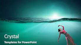  Presentation with clear water - Slide deck featuring fasion - woman dancer in clear blue background and a  colored foreground
